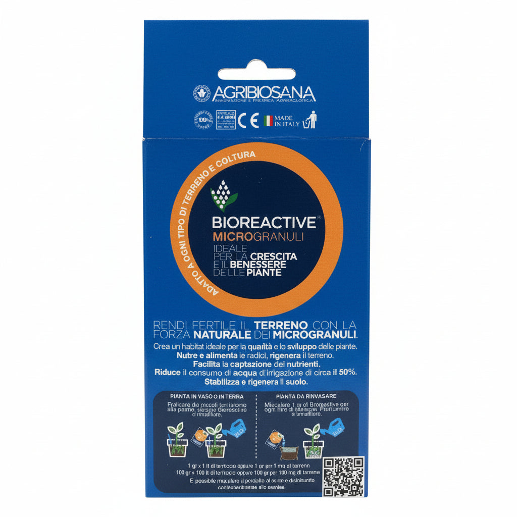 BIOREACTIVE® Microgranuli – 100g | Rigeneratore di Suolo e Risparmio Idrico